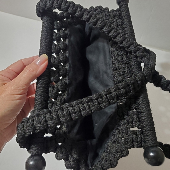 Vintage Macrame Black Shoulder Bag - Picture 10 of 16